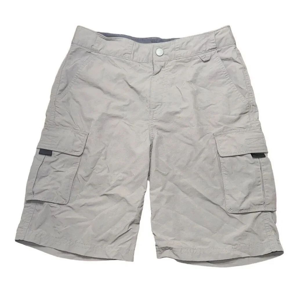Boys sz M 8-10 Cargo synthetic shorts in dr gray adjustable quick dry adventure